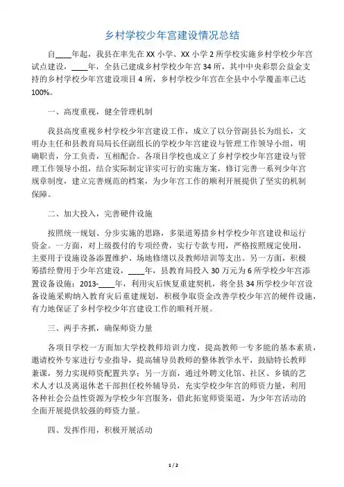 乡村学校少年宫建设情况总结