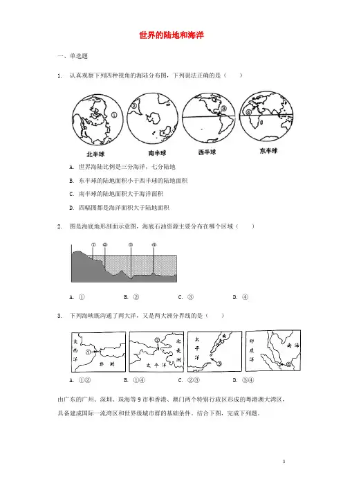 2019年中考地理专题试题训练四世界的陆地和海洋(含解析)