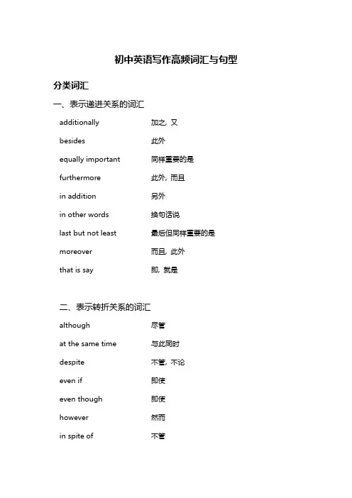 初中英语写作高频词汇与句型