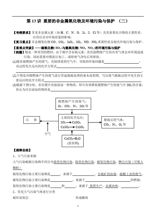高三化学一轮复习——重要的非金属氧化物及环境污染
