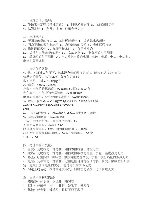 物理学中的定律公式