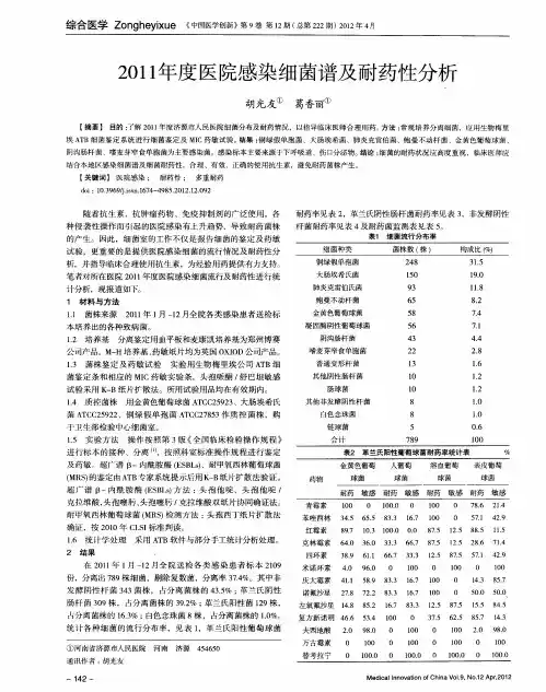 2011年度医院感染细菌谱及耐药性分析
