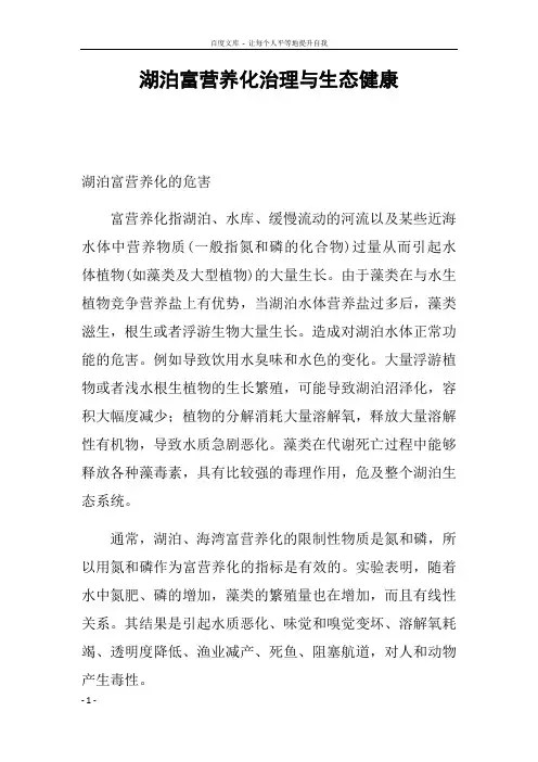 湖泊富营养化治理与生态健康
