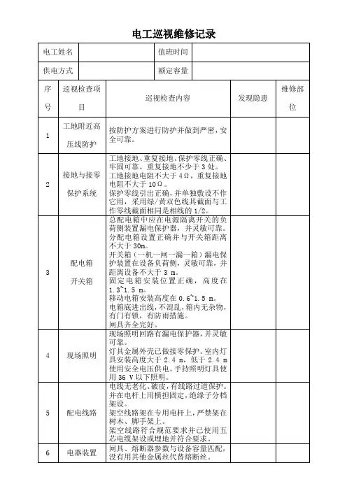 电工巡视维修记录表