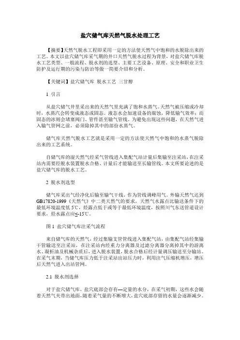 盐穴储气库天然气脱水处理工艺