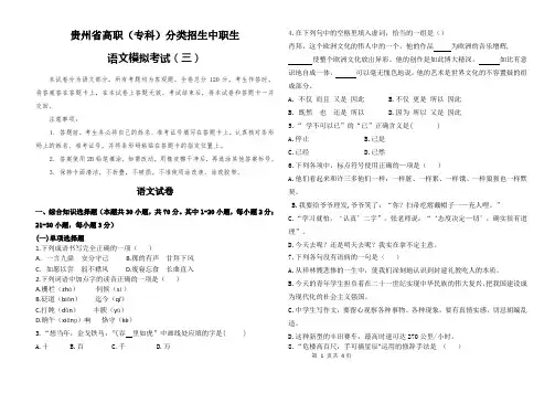 贵州中职分类语文模拟测试三