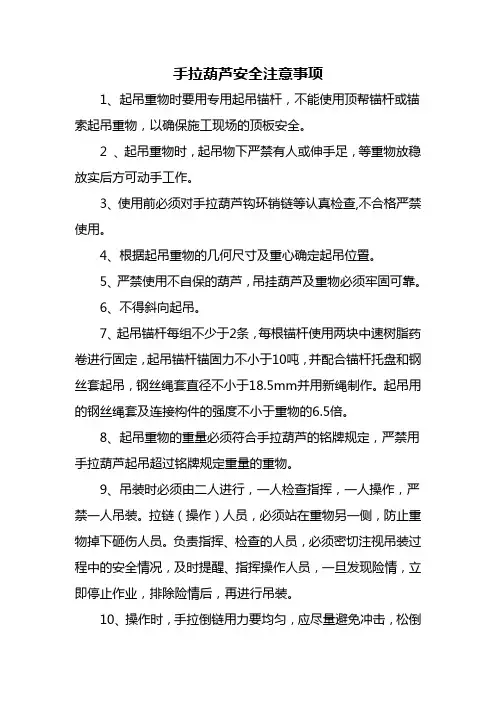 手拉葫芦安全注意事项
