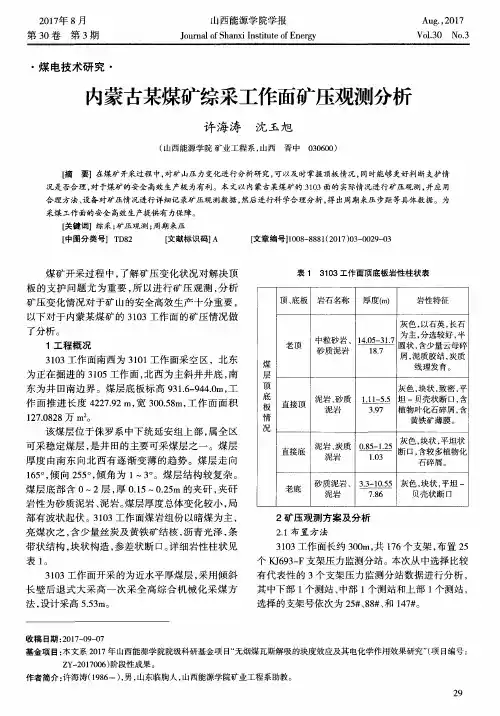内蒙古某煤矿综采工作面矿压观测分析