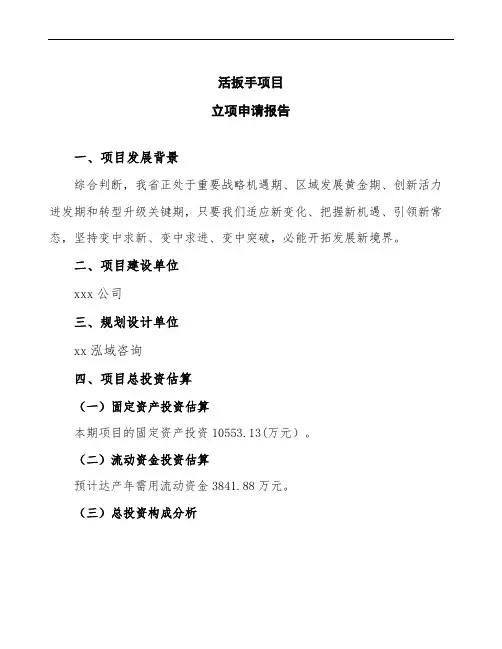 活扳手项目立项申请报告(参考模板)