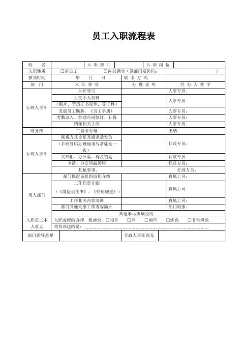 员工入职流程表
