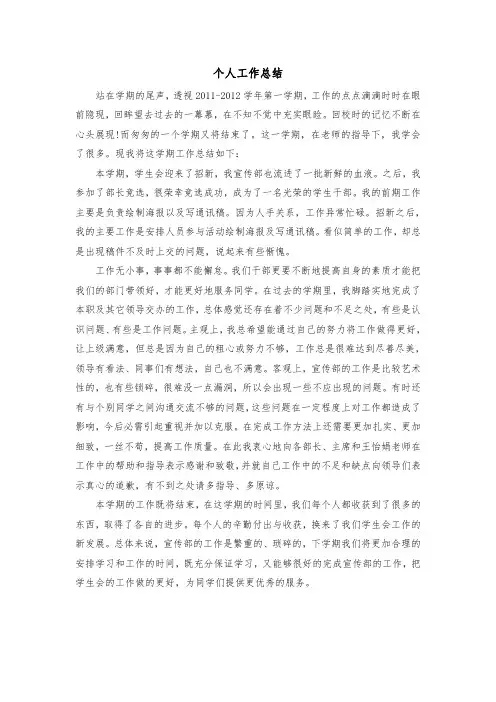 宣传部部长个人工作总结