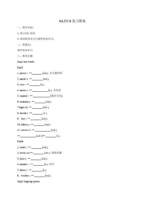 江苏省镇江市丹徒区2017届九年级英语中考一轮复习9A U5-6教案