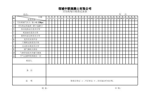 空压机每日检查记录表