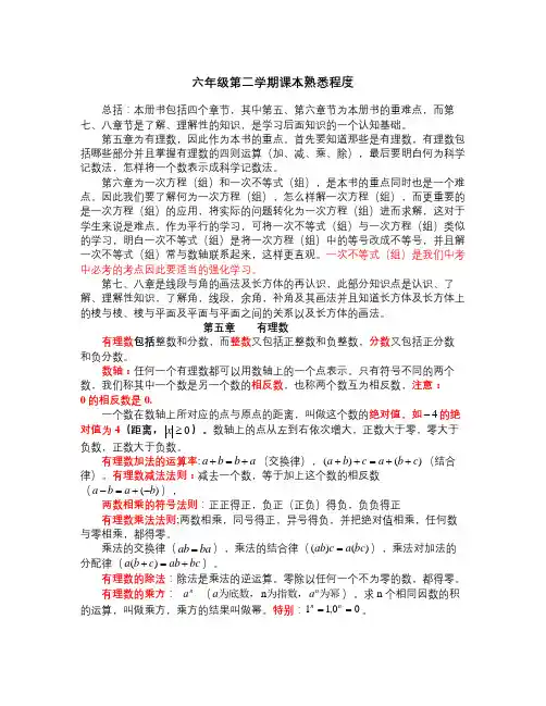 沪教版小学数学六年级下册教材梳理