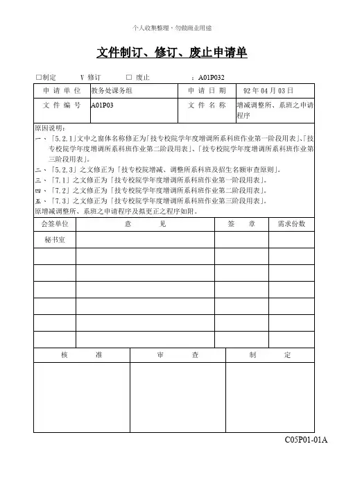 文件制订、修订、废止申请单(23个)