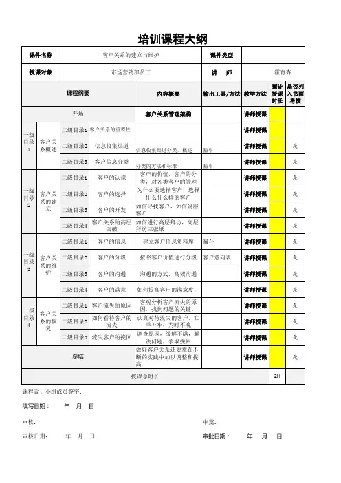 培训课程大纲(客户关系的建立与维护)