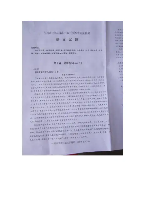 安徽省宿州市高三第三次教学质量检测试题 语文试题 扫描含答案