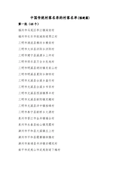 中国传统村落名录的村落名单(福建篇)