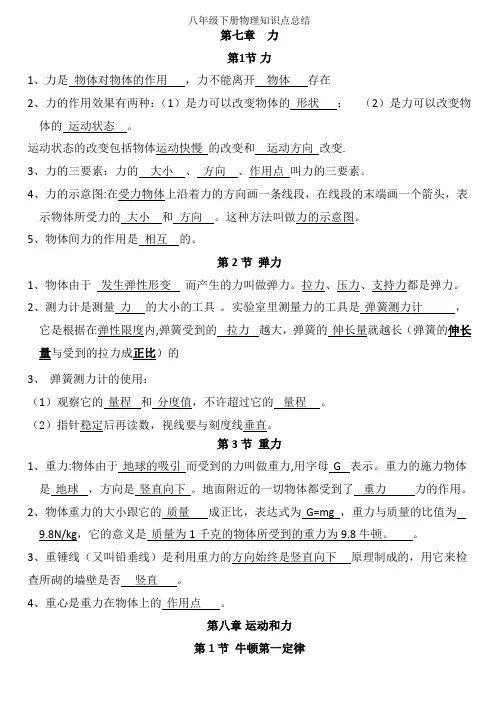 八年级下册物理知识点总结