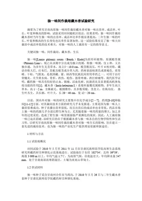 独一味间作栽培藏木香试验研究