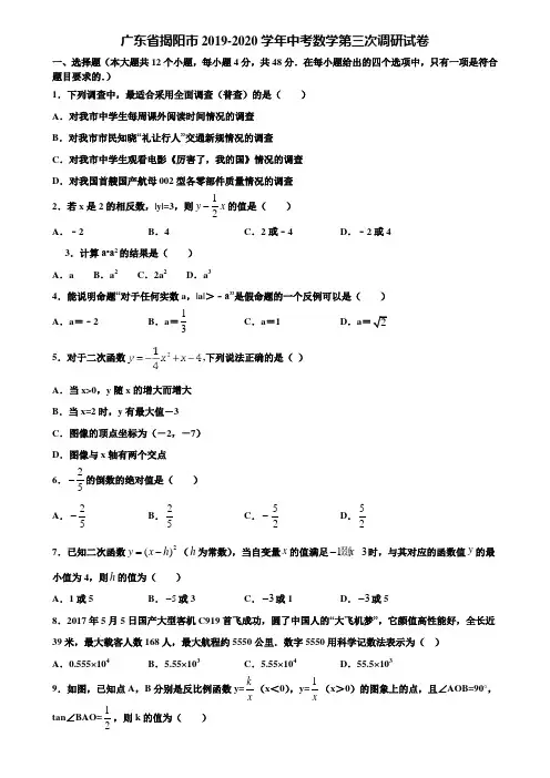广东省揭阳市2019-2020学年中考数学第三次调研试卷含解析