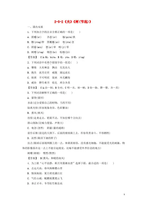 高中语文 252《光》《树》同步练习 新人教版选修《中国现代诗歌散文欣赏》
