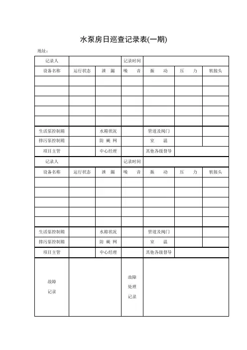 水泵房日巡查记录表