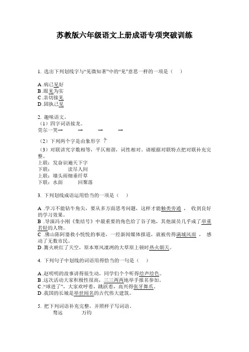 苏教版六年级语文上册成语专项突破训练