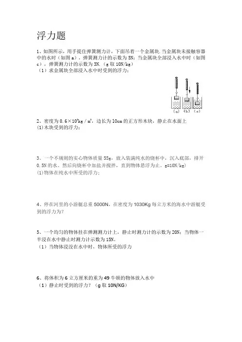 初二物理浮力经典计算题