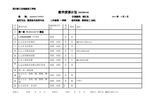 2013Mastercamx2授课计划(初起)