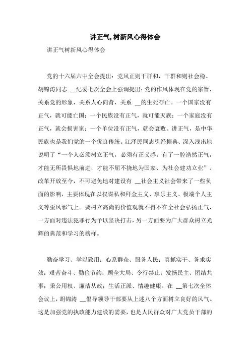 讲正气,树新风心得体会