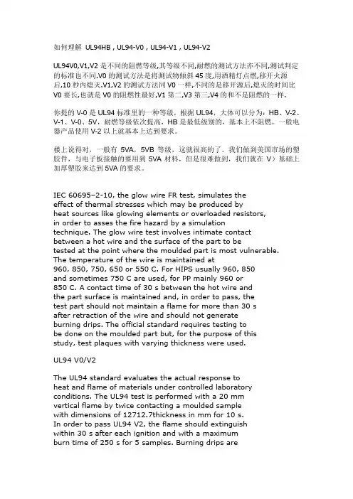 UL94V0,V1,V2是不同的阻燃等级