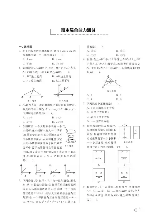 综合能力训练 五四制(配鲁教版) 七年级上册 期末综合测试