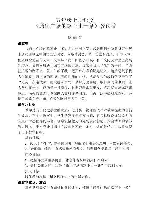 通往广场的路不止一条 说课稿