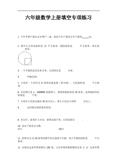 六年级数学上册填空专项练习