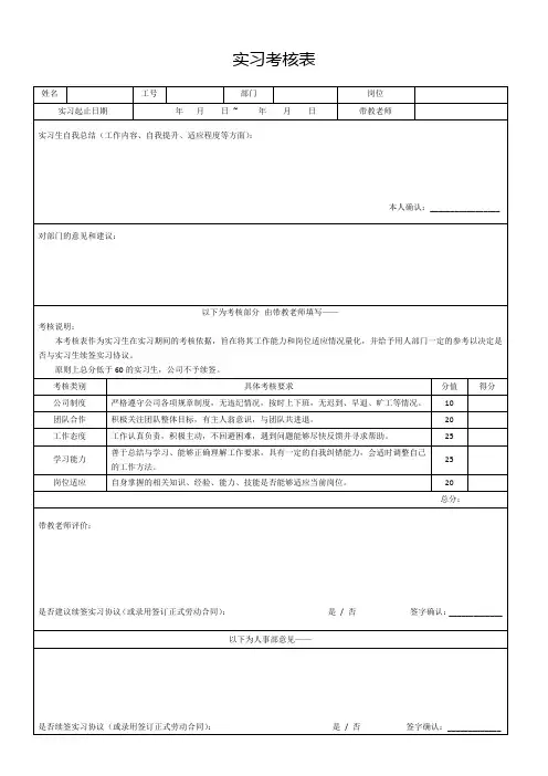 实习考核表
