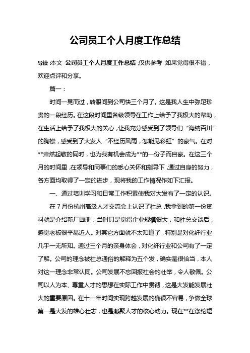 公司员工个人月度工作总结