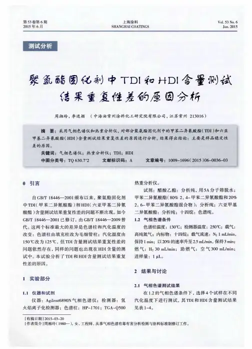 聚氨酯固化剂中TDI和HDI含量测试结果重复性差的原因分析