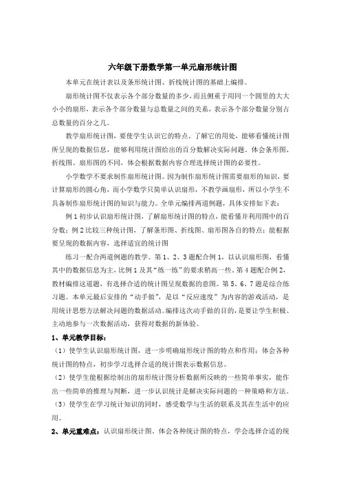 六年级下册数学教案    第一单元扇形统计图    苏教版(2014秋)