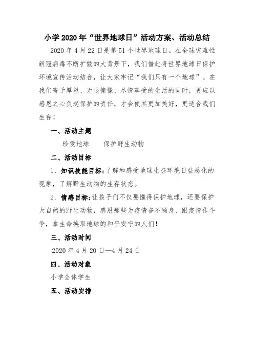 小学2020年世界地球日活动方案活动总结