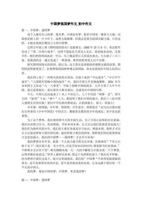 中国梦强国梦作文_初中作文