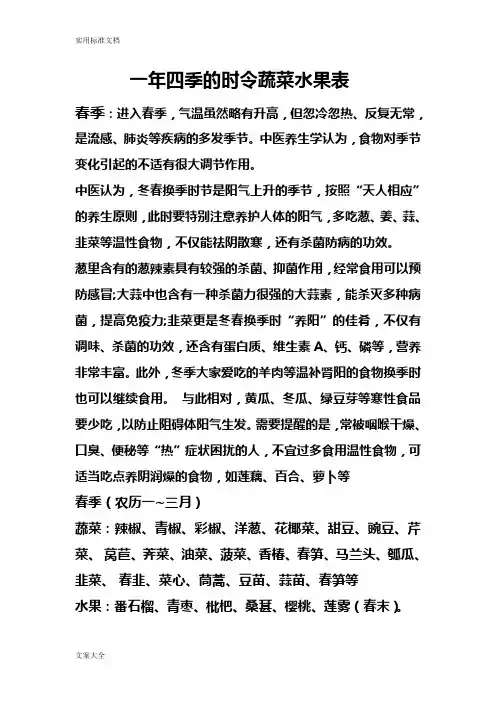 一年四季的时令蔬菜水果表 2