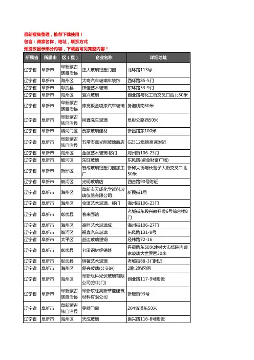 新版辽宁省阜新市玻璃企业公司商家户名录单联系方式地址大全60家