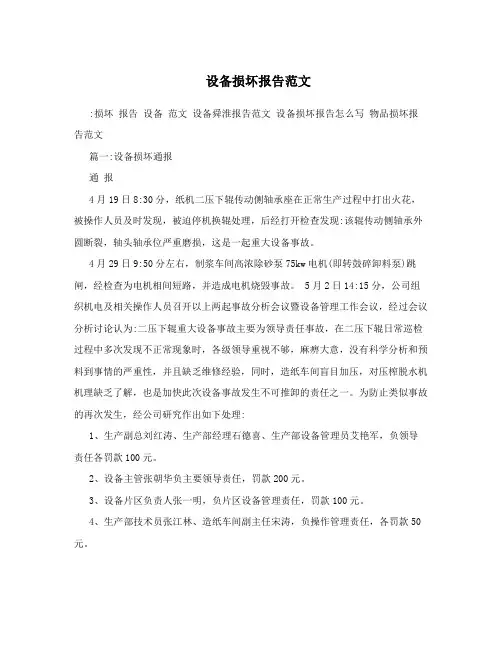 设备损坏报告范文