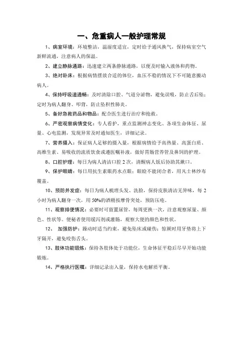 产科危重护理常规