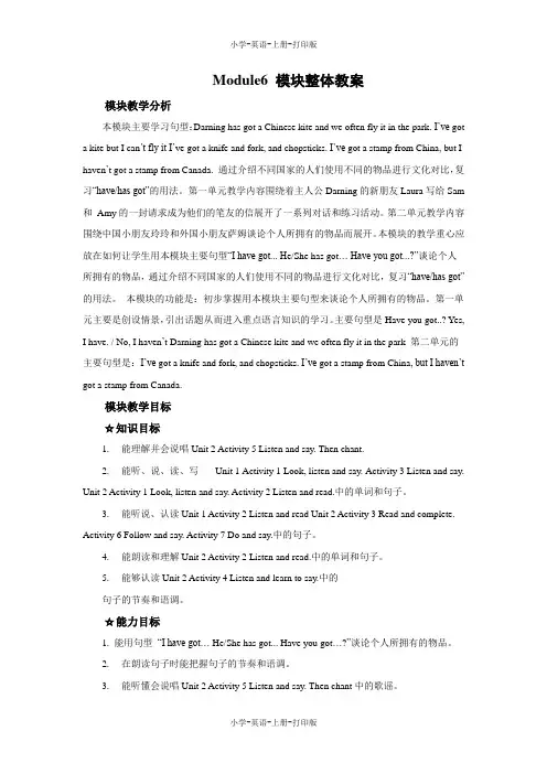 外研版(三起)-英语-六年级上册-Module6 Unit1 模块整体教案