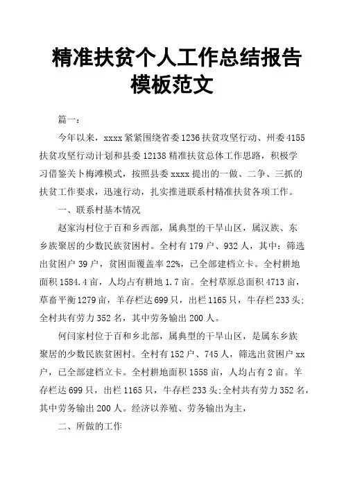 精准扶贫个人工作总结报告模板范文