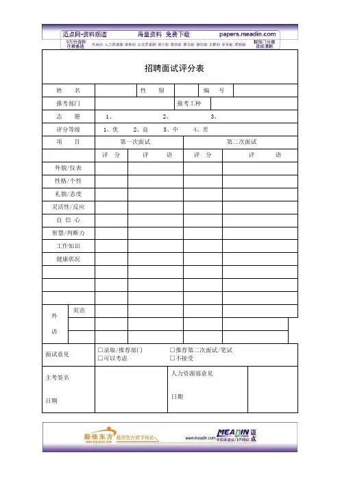 招聘面试评分表