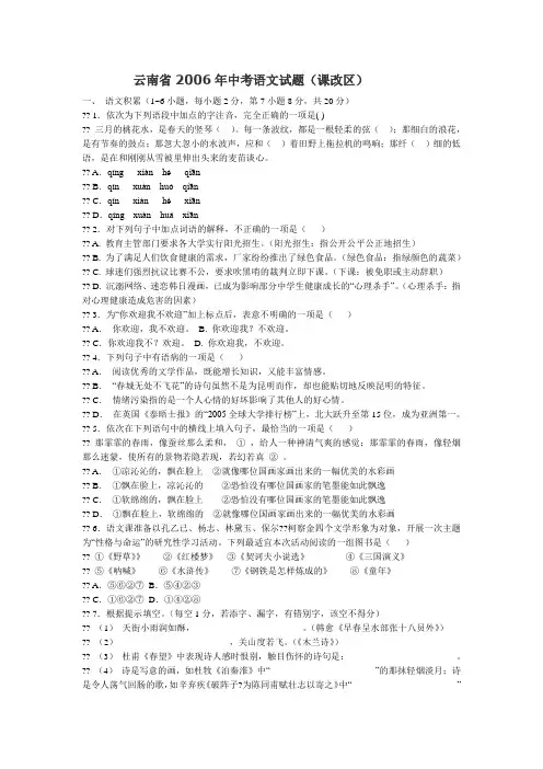 云南省年中考语文试题