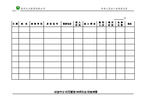 仓库外来人员出入登记表